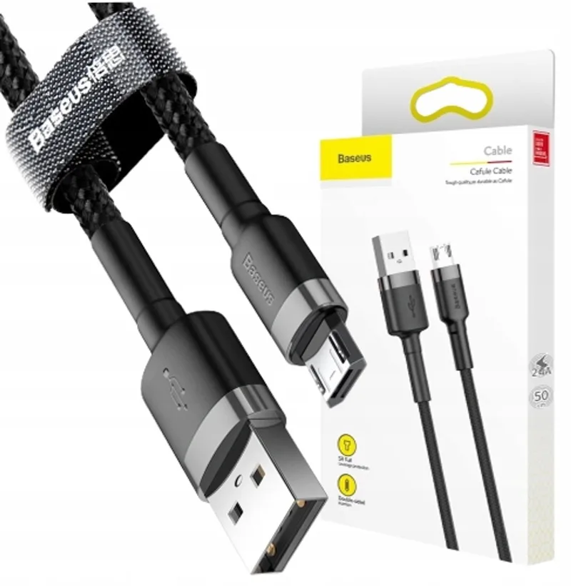 Cafule USB - Micro USB Kabel QC 3.0 2.4A 1M Nylon Zwart/Grijs by Baseus in Grey – product photo