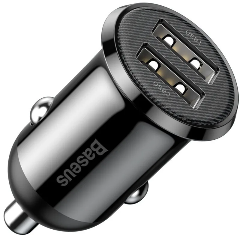 Compacte Dubbele USB Poort Autolader 4.8A fra Baseus i Sort – produktbillede
