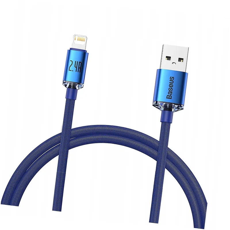 Crystal Shine Lightning kabel 1.2m, 2.4A, blauw van Baseus – productfoto