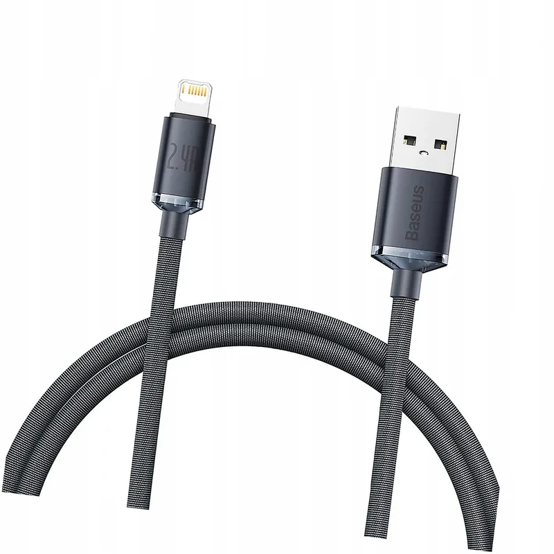 Crystal Shine Lightning Kabel 1.2m 2.4A Zwart van Baseus – productfoto