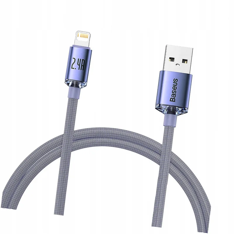 Crystal Shine Lightning kabel 2.4A 1.2m paars van Baseus – productfoto