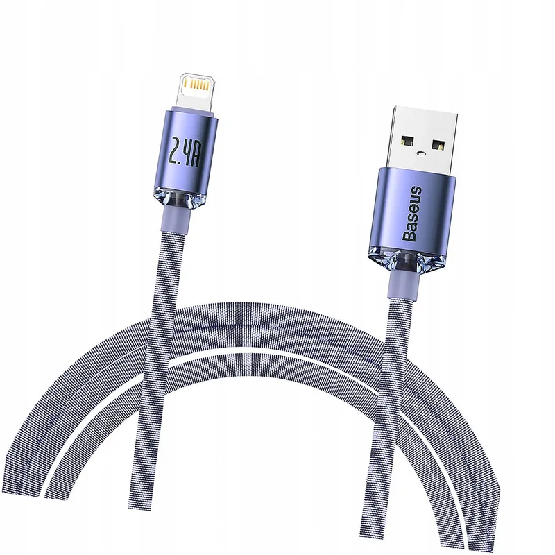 Crystal Shine Lightning Kabel - 2.4A Snel Laden & Data, 2m Paars van Baseus – productfoto