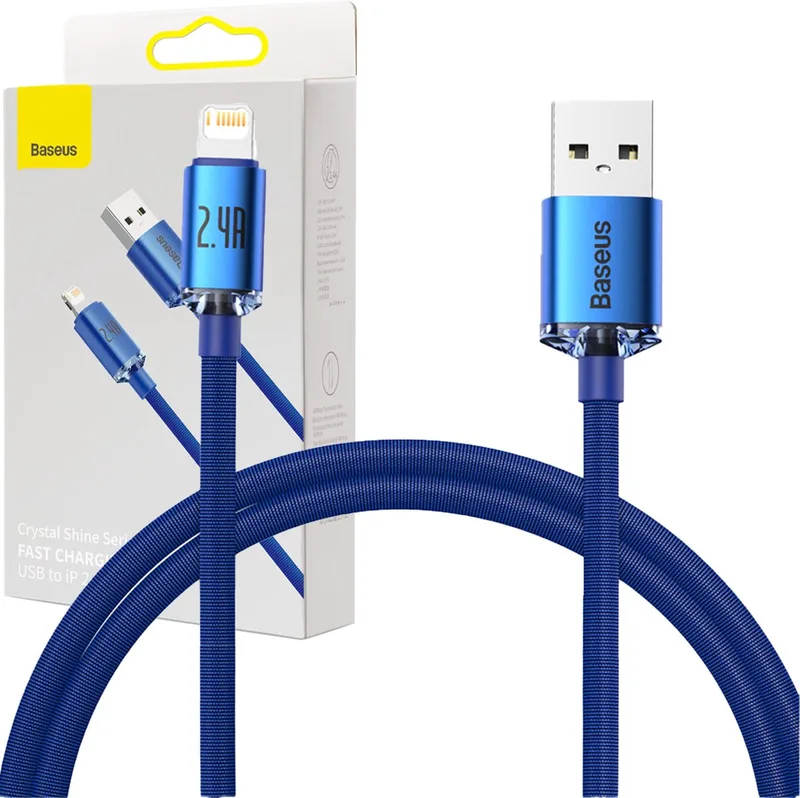Crystal - Shine Series kabel USB-kabel voor snel opladen en gegevensoverdracht USB Type A - Lightning 2.4A 2m - (CAJY000103) von Baseus in Blau – Produktfoto