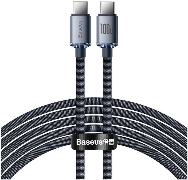Crystal - Shine Series kabel USB-kabel voor snel opladen en gegevensoverdracht USB Type C - USB Type C 100W 2m - (CAJY000701) by Baseus in Black – product photo