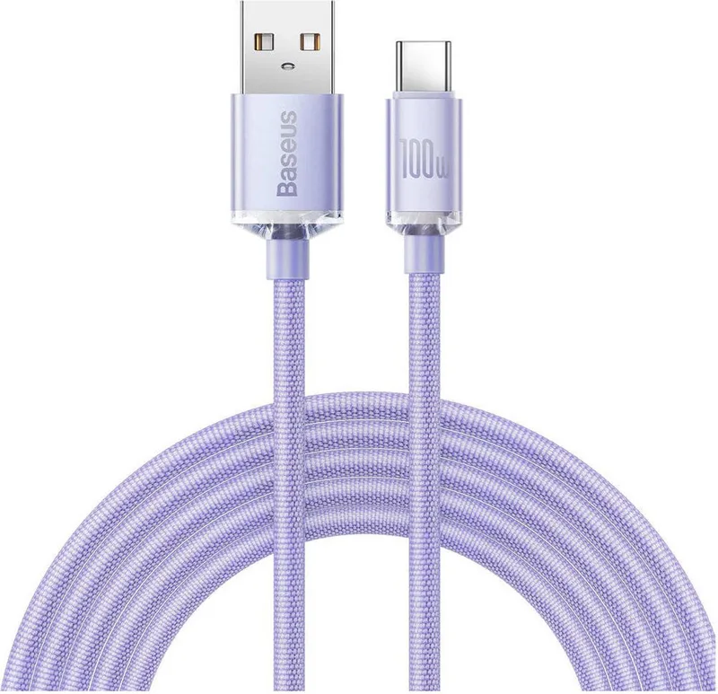 Crystal - Shine Series kabel USB-kabel voor snel opladen en gegevensoverdracht USB Type A - USB Type C 100W 2m - (CAJY000505) von Baseus in Lila – Produktfoto