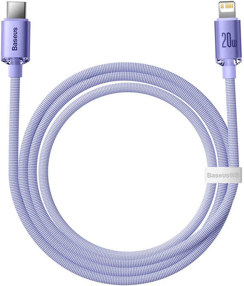 Crystal - Shine Series kabel USB-kabel voor snel opladen en gegevensoverdracht USB Type C - Lightning 20W 1,2m paars - (CAJY000205) van Baseus in Transparant – productfoto