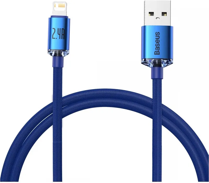 Crystal - Shine Series kabel USB-kabel voor snel opladen en gegevensoverdracht USB Type A - Lightning 2,4A 1,2m - (CAJY000003) by Baseus in Blue – product photo