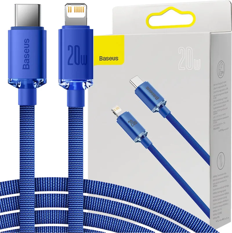 Crystal - Shine Series kabel USB-kabel voor snel opladen en gegevensoverdracht USB Type C - Lightning 20W 2m - (CAJY000303) by Baseus in Blue – product photo