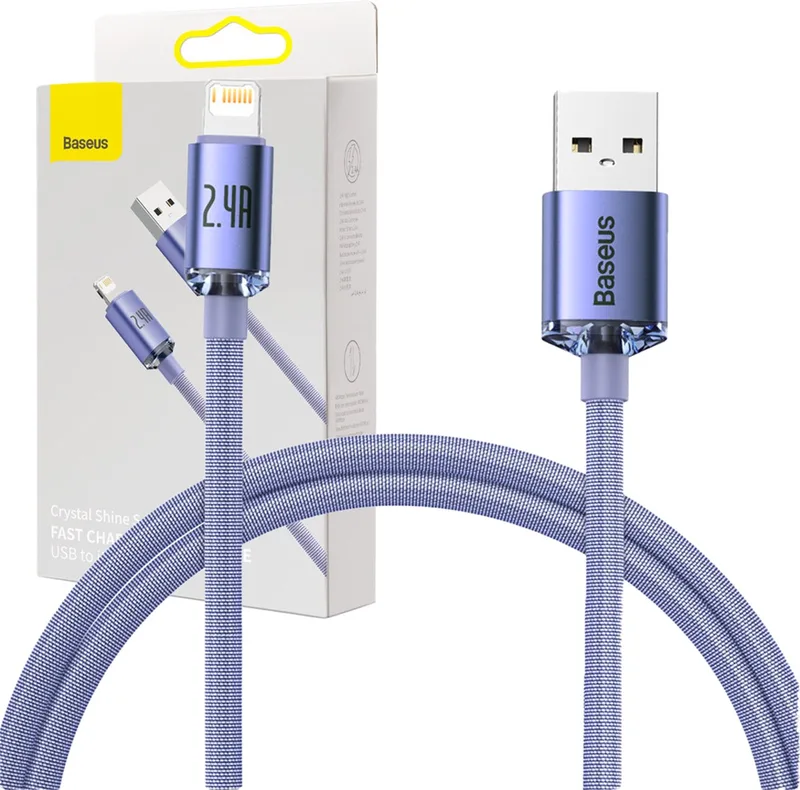 Crystal - Shine Series kabel USB-kabel voor snel opladen en gegevensoverdracht USB Type A - Lightning 2.4A 2m paars - (CAJY000105) de Baseus en Violet – photo produit