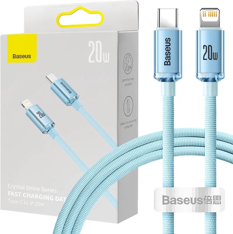 Crystal - Shine Series USB Type C - Lightning-kabel snelladen Power Delivery 20W 1,2m - (CAJY001303) van Baseus in Blauw – productfoto