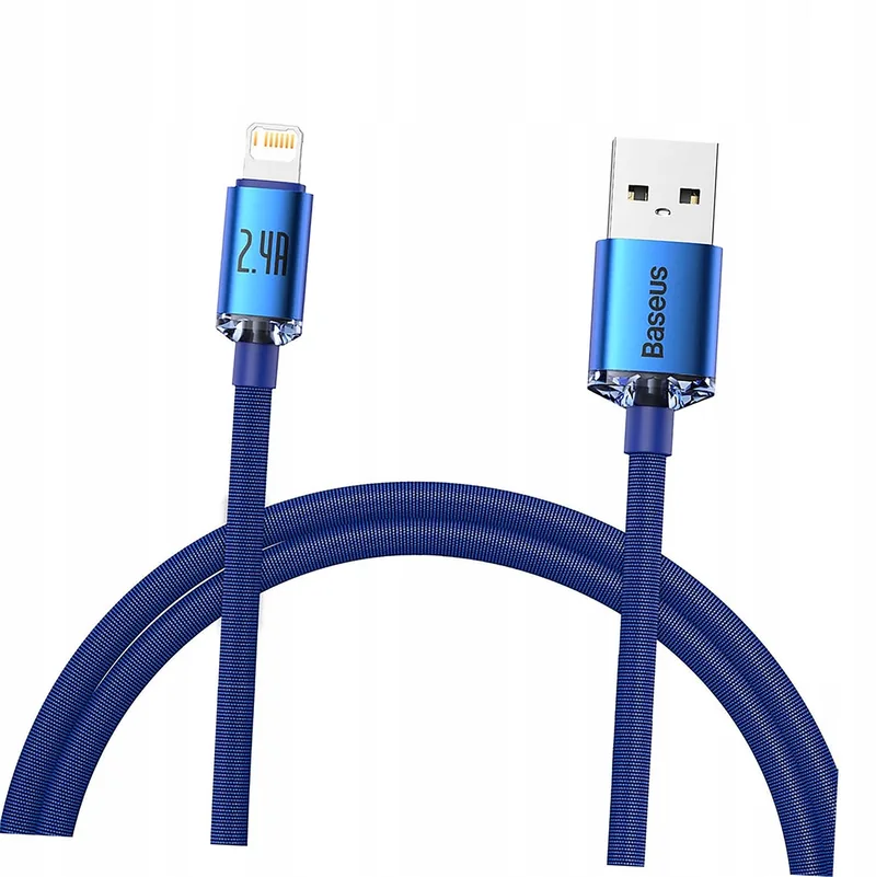 Crystal Shine USB-A naar Lightning kabel, 2.4A, 1.2m, Blauw van Baseus – productfoto