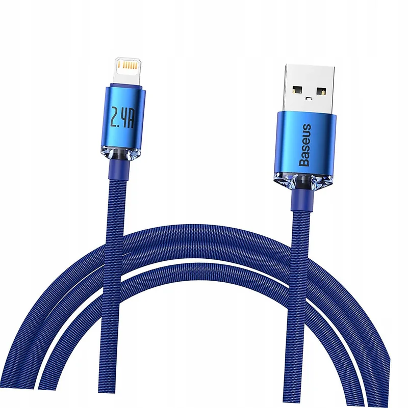 Crystal Shine USB-A naar Lightning kabel, 2.4A, 2m, Blauw van Baseus – productfoto