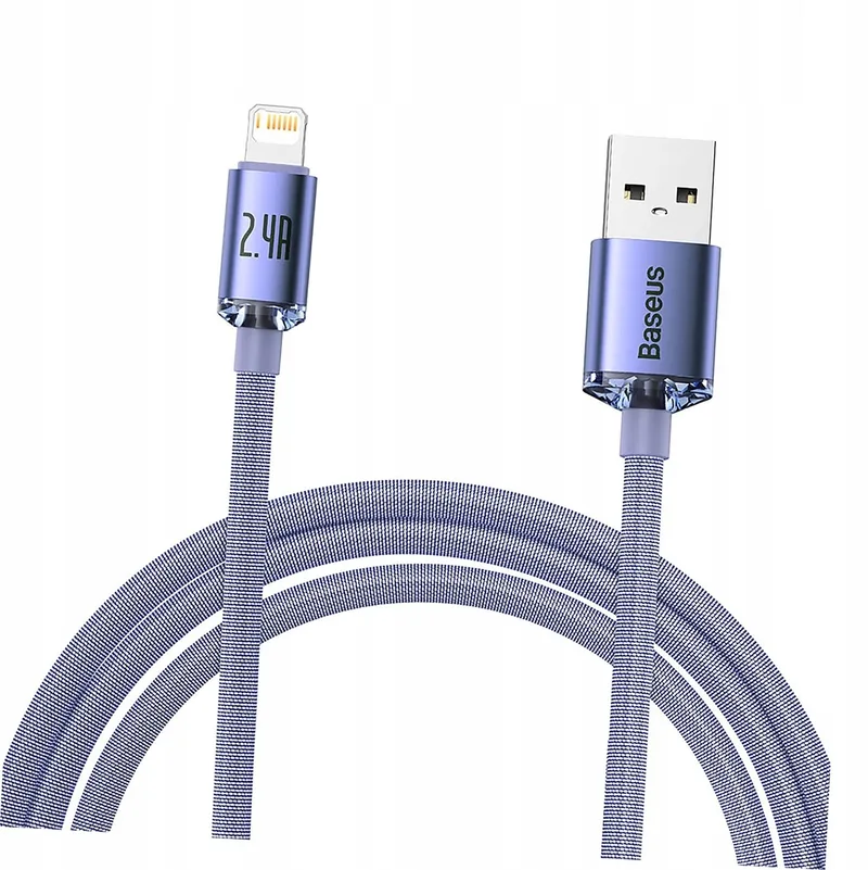 Crystal Shine USB-A naar Lightning kabel, 2.4A, 2m, Paars van Baseus – productfoto