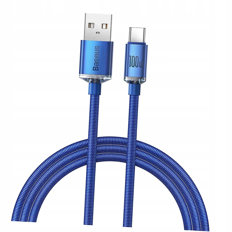 Crystal Shine USB-C Kabel 100W 1.2m Blauw - Snel Laden & Data by Baseus – product photo