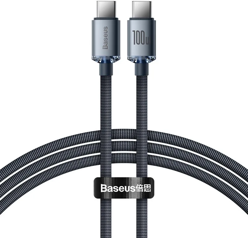 Crystal Shine USB C naar USB C kabel zwart 1.2 meter - 100W - Ook geschikt voor laptops by Baseus in Black, Blue – product photo