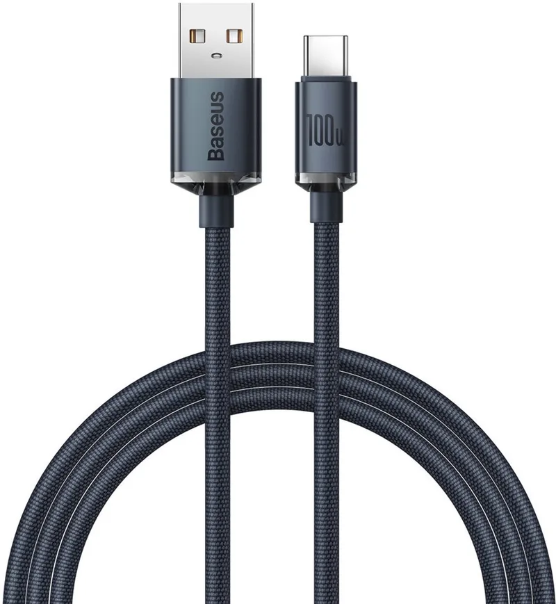Crystal Shine USB naar USB C kabel 1.2 meter - 100W - Ook geschikt voor laptops van Baseus in Zwart – productfoto