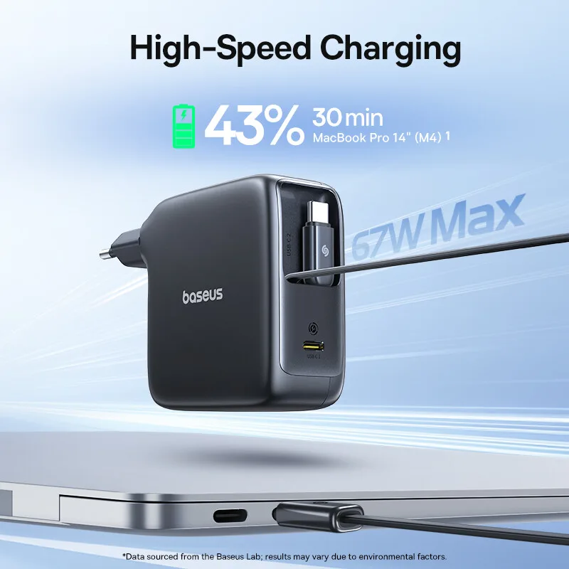EnerCore CJ21 3C 67W chargeur avec deux câbles rétractables Interstellar Black, compatible avec la série iPhone 18, iPhone 18 Pro/Pro Max/Duo från Baseus – produktbild