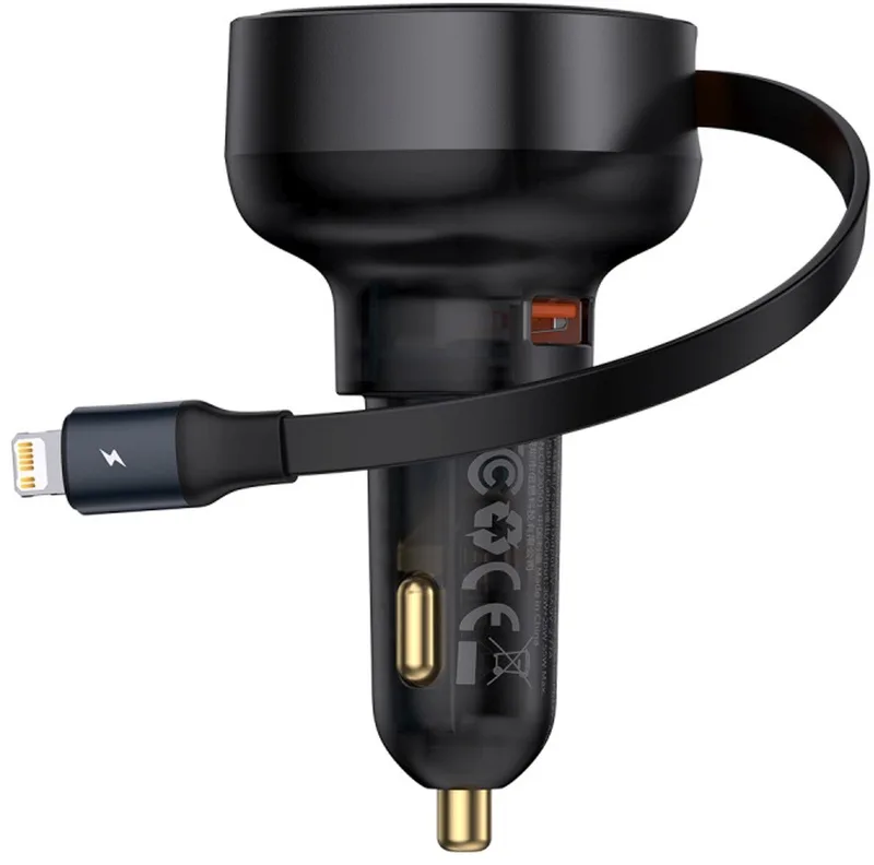 Enjoyment Autolader 55W met Uitrekbare Lightning Kabel by Baseus in Black – product photo