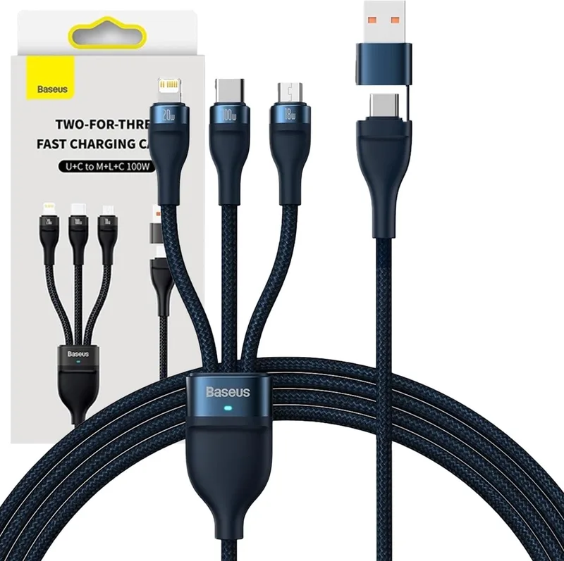 Flash - Series kabel USB Type C / USB Type A - USB Type C / Lightning / micro USB - 100 - W - 1,2 - m - (CASS030103) by Baseus in Blue – product photo