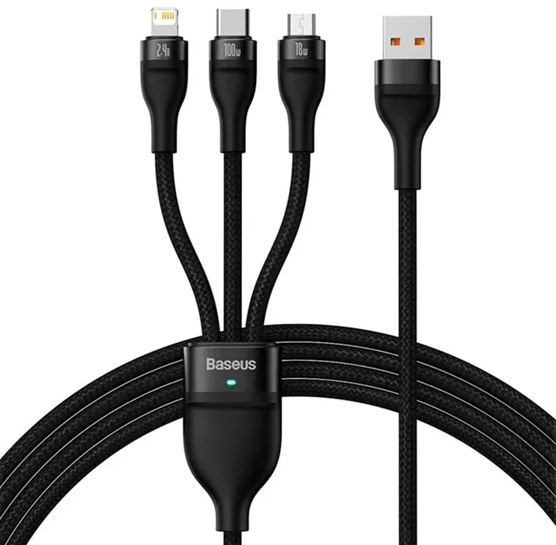 Flash - Series-kabel USB - USB Type C / Lightning / micro-USB - 100 - W - 1,2 - m - (CASS030001) by Baseus in Black – product photo