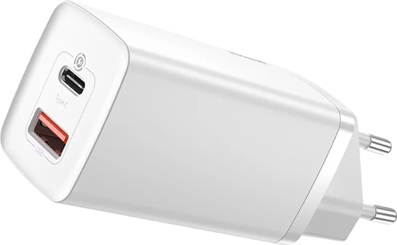 GaN2 - 65W Oplader met USB C + USB A 3.0 by Baseus in White – product photo