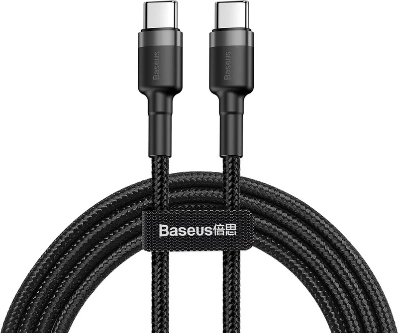 Geweven Nylon USB-C naar USB-C Snellaadkabel 2M - 3A Max de Baseus en Gris – photo produit