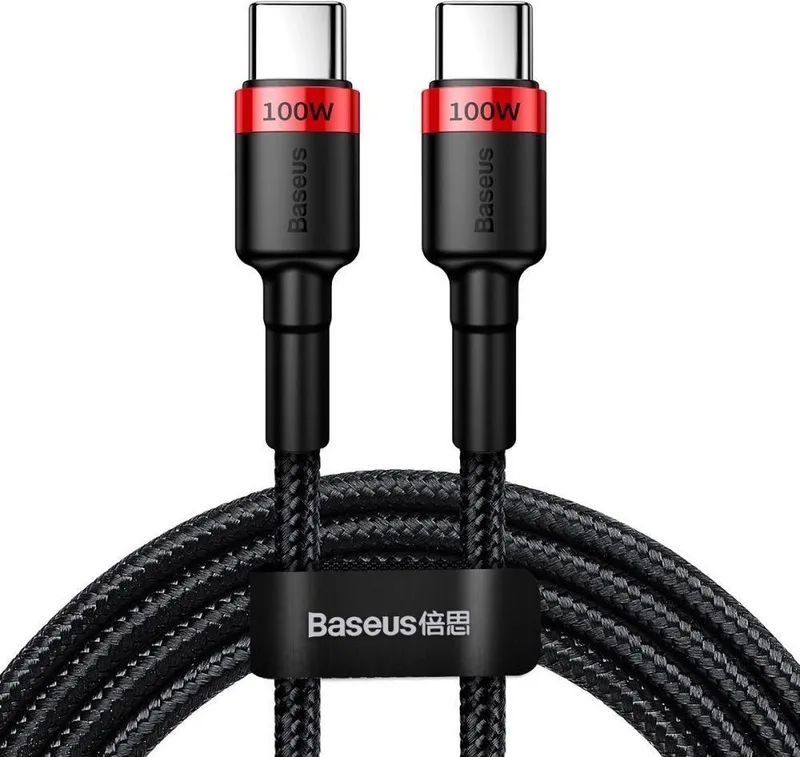 Geweven Nylon USB-C naar USB-C Snellaadkabel 2M Rood - 3A Max från Baseus i Transparent – produktbild