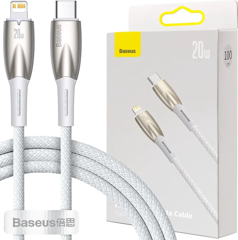 Glimmer - Series snellaadkabel USB-C - Lightning 480Mb/s PD 20W 1m by Baseus in White – product photo