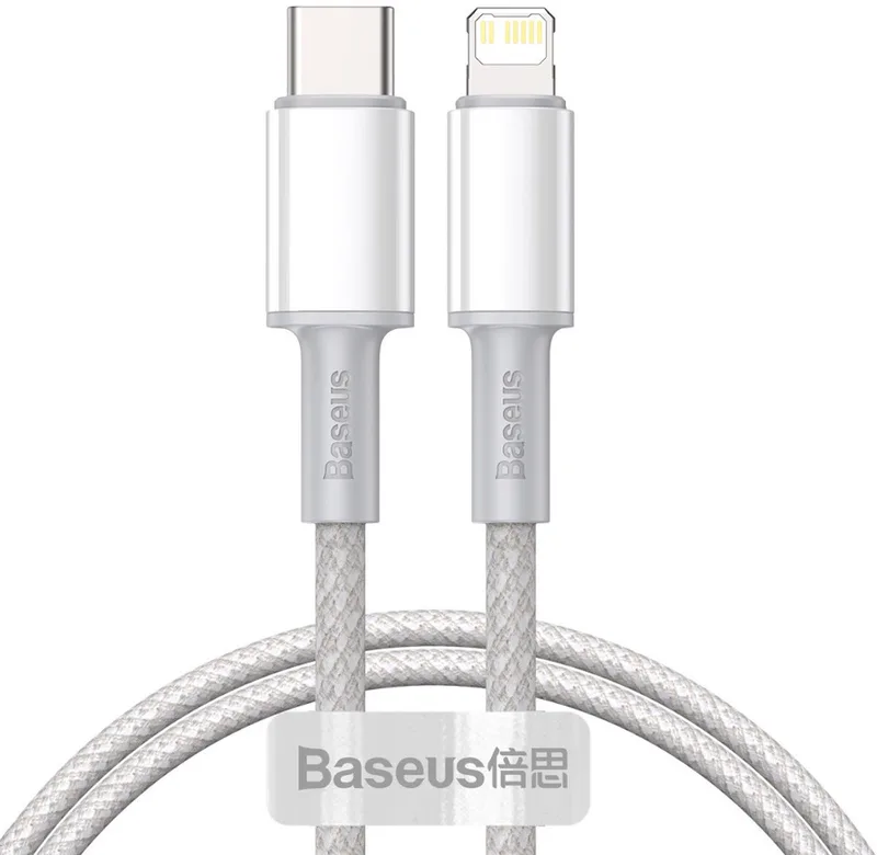 High Density USB C Kabel naar Apple Lightning 1 meter - 20W - Fast Charge - gewoven - velcro bandje - geschikt voor iPhone by Baseus in White – product photo