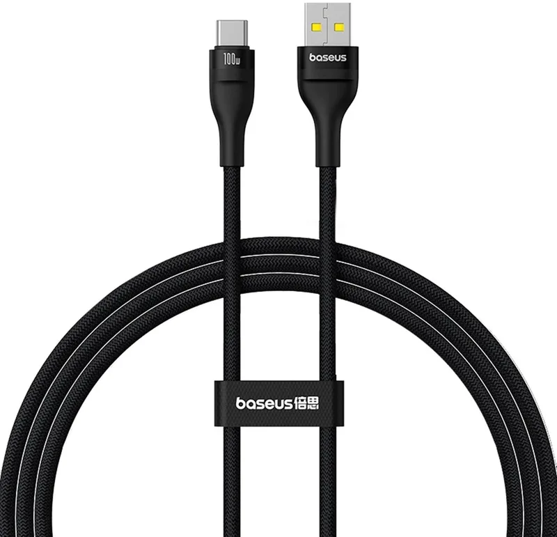 Kabel Usb-C Naar Usb-A 100W 1M Voor Snel Opladen Van Telefoons by Baseus in Transparent – product photo