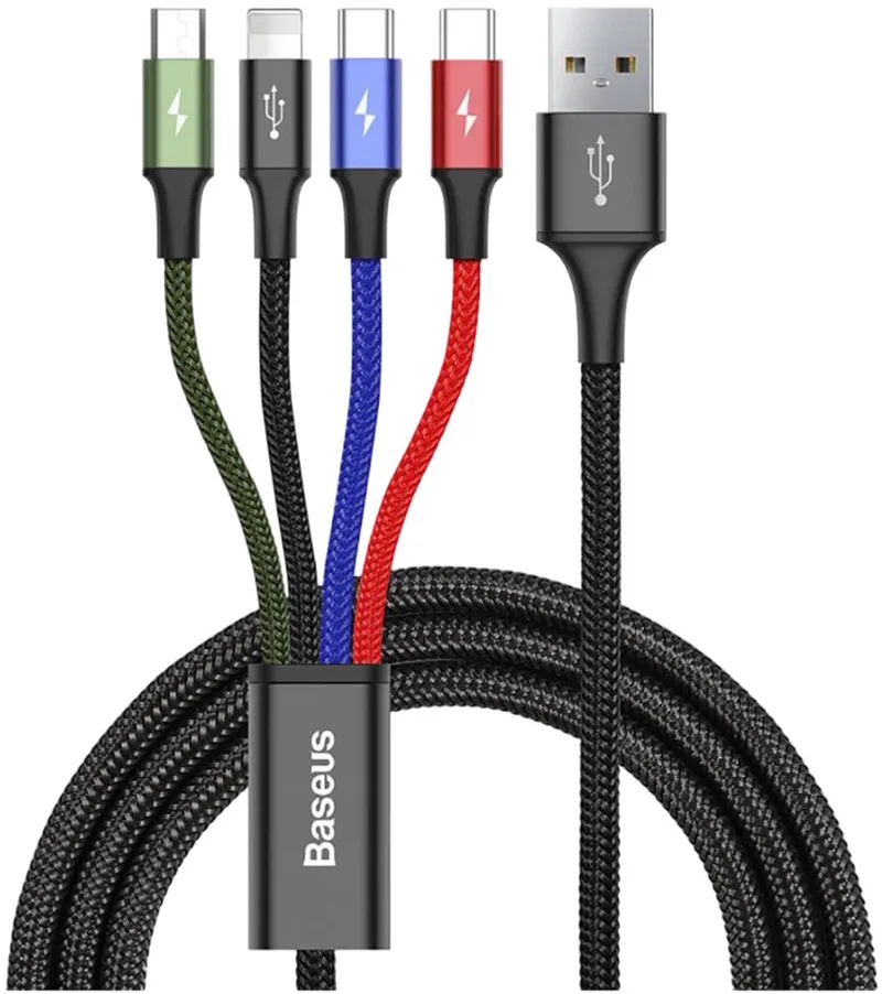 kabel - USB kabel 4in1 Lightning / 2x USB Type C / micro USB in nylon vlecht 3,5A 1,2m - (CA1T4-B01) by Baseus in Black – product photo