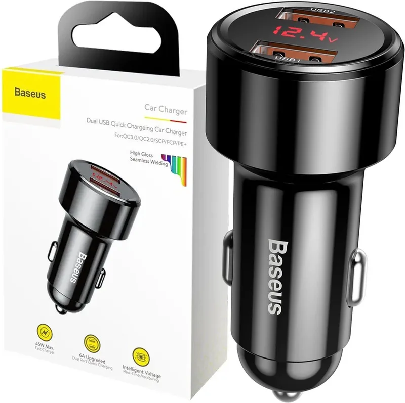 Magic - Series Dual QC - Quick Charge 3.0 autolader 2x USB 45W 6A - (CCMLC20A-01) by Baseus in Black – product photo