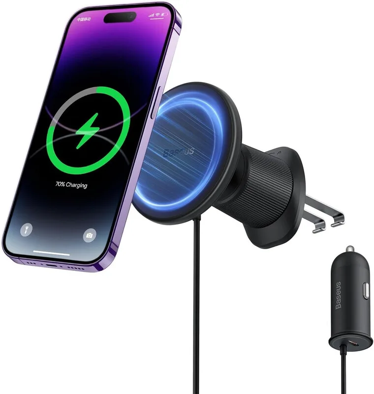 Magnetische Autohalterung CW01, Lüftungsgitterhalterung mit Kfz-Ladegerät USB-C 15 W + 25 W, Schwarz van Baseus – productfoto