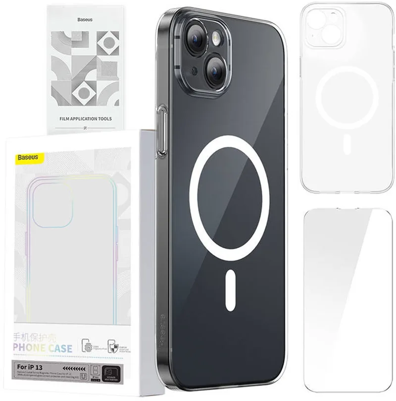 Magnetische Kristalheldere Iphone 13 Beschermhoes (Transparant) + Gehard Glas + Reinigingsset by Baseus in Transparent – product photo