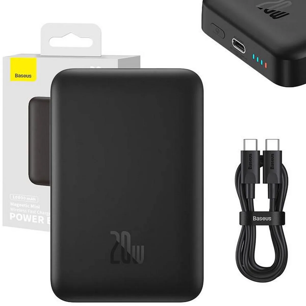 Megattach 10.000 mAh Powerbank | Geschikt voor MagSafe & Fast Charge | 20W USB-C de Baseus en Noir – photo produit