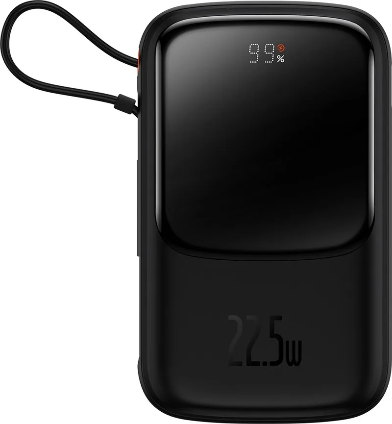 Powerbank 10000 mAH - 1x USB en 1x Type-C aansluiting - Incl. Type-C kabel - Led Display - 22.5W by Baseus in Black – product photo