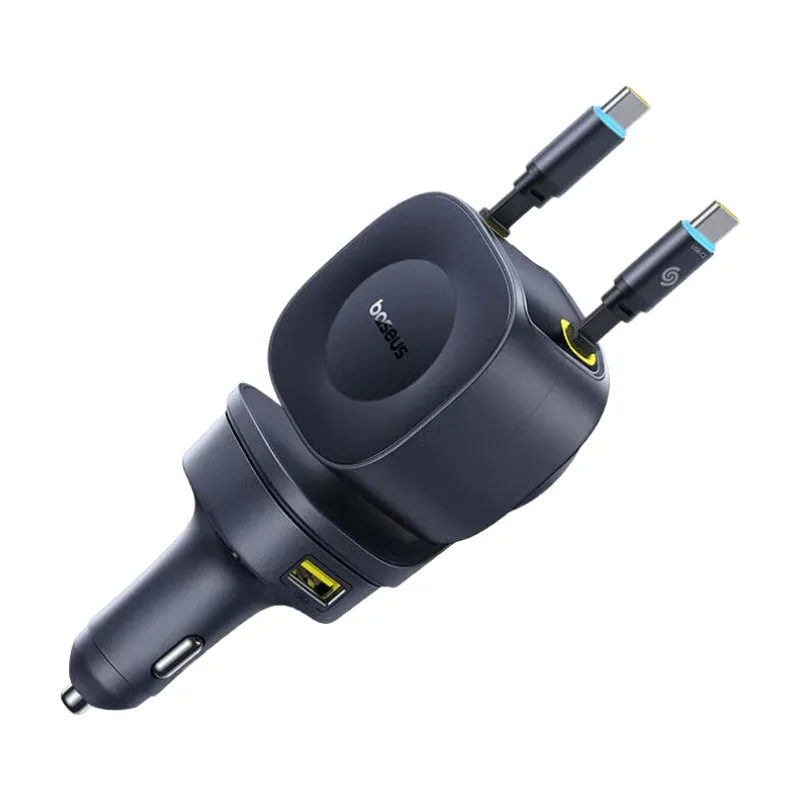 PrimeTrip VR2 Max Chargeur de voiture avec câble rétractable 60 W 3 x USB-C + 1 x USB-A - Noir cosmique van Baseus – productfoto