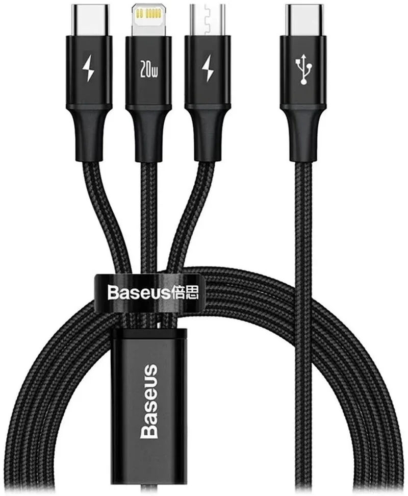 Rapid 3 in 1 Kabel - Oplader voor iPhone / Samsung met 1x Lightning 1x USB-C 1x Micro USB de Baseus en Noir – photo produit