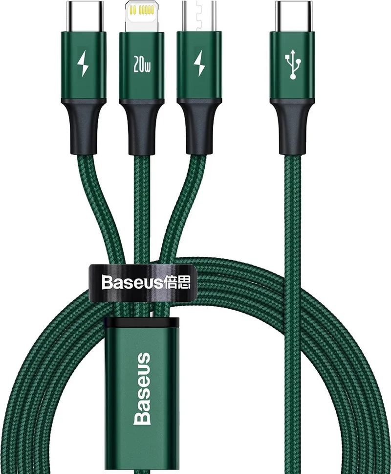 Rapid - 3in1 kabel USB Type C - USB Type C / Lightning / micro USB - 20 - W - 1,5 - m - (CAMLT-SC06) by Baseus in Green – product photo