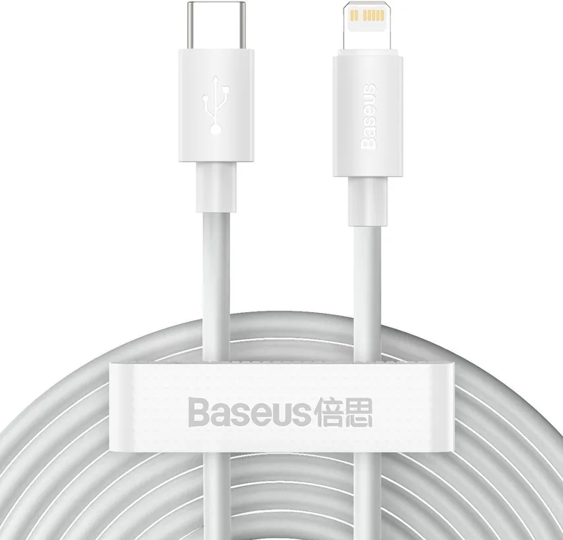 Simple Wisdom USB C Lightning Kabel 2x 1.5M - 20W PD2.0 @480mbps fra Baseus i Hvid – produktbillede