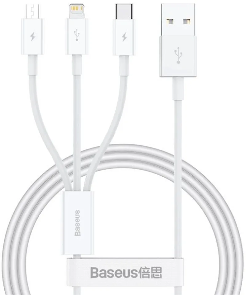 Superior - Series USB-A - USB-C / Lightning / micro USB 3.5A kabel 1m by Baseus in White – product photo
