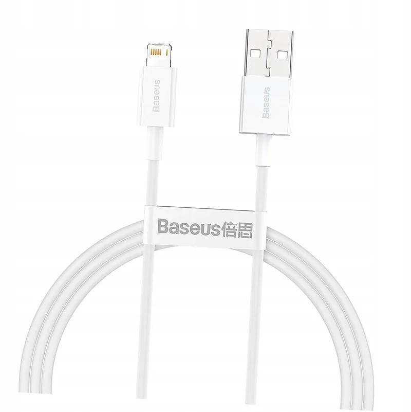 Superior USB Lightning Kabel 2.4A 1m Wit van Baseus – productfoto