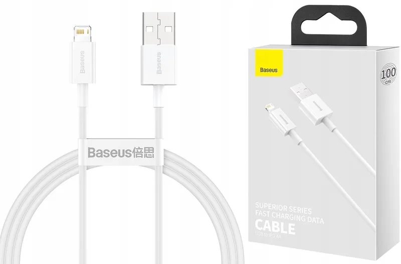 Superior USB Lightning Kabel 2,4A 1m Wit van Baseus – productfoto