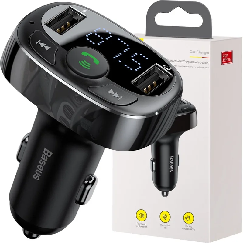 T-serie - Bluetooth FM Transmitter - USB-lader 3.4A de Baseus en Noir – photo produit