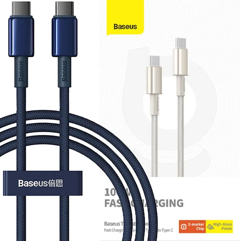 Tungsten - Gold USB-C/USB-C kabel 100W 1m - marineblauw by Baseus in Blue – product photo