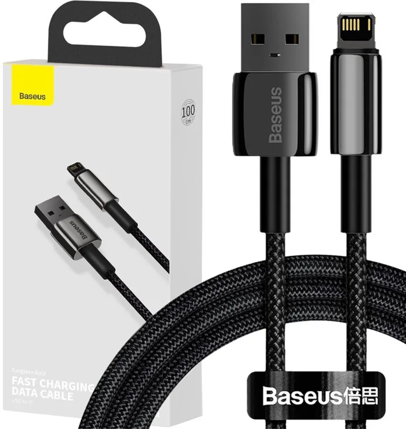 Tungsten - USB - Lightning-kabel 2,4 A - 1 - m - (CALWJ-01) van Baseus in Zwart – productfoto