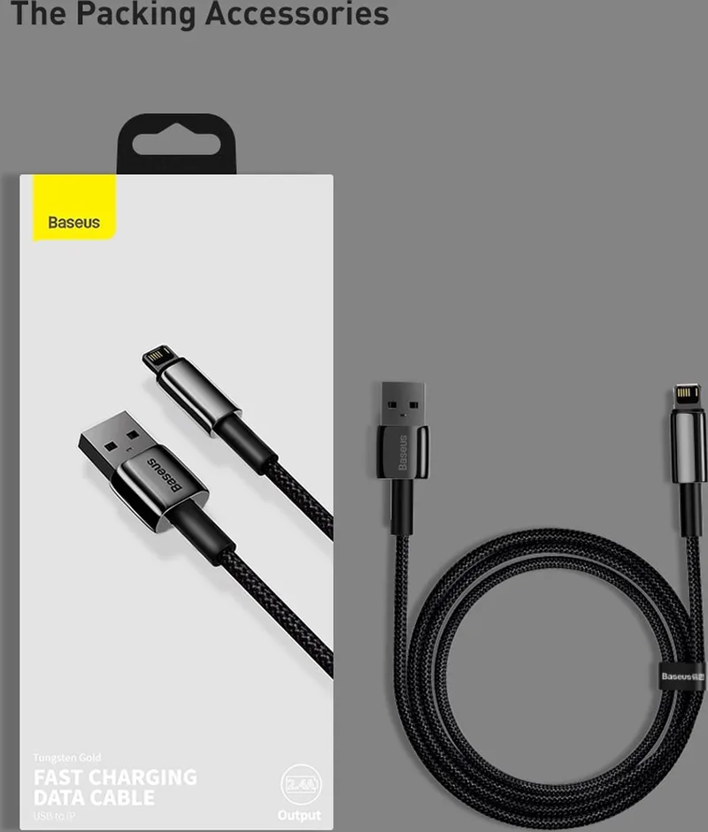 Tungsten - USB - Lightning-kabel 2,4 A - 2 - m - (CALWJ-A01) by Baseus in Black – product photo