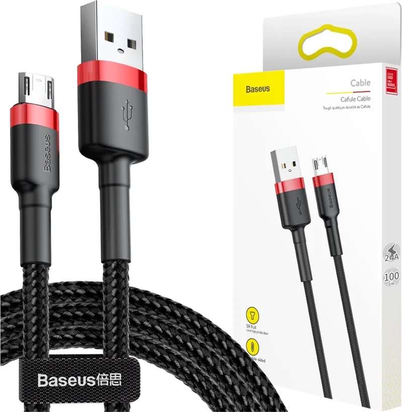 Universele USB naar Micro USB kabel - Geschikt voor o.a. Samsung en andere apparaten - 1 Meter - 2.5A - Zwart/Rood van Baseus in Zwart – productfoto
