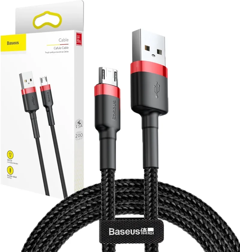 Universele USB naar Micro USB kabel - Geschikt voor o.a. Samsung en andere apparaten - 2 Meter - 1.5A - Zwart/Rood de Baseus en Noir, Rouge – photo produit