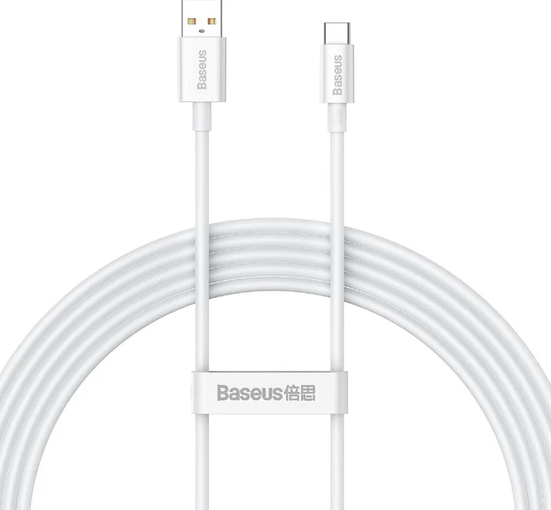 Universele USB naar Type C kabel - Geschikt voor o.a. Samsung en andere apparaten - 2 Meter - 100W de Baseus en Blanc – photo produit